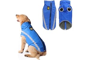 JODSEN Płaszcz dla psa, ciepłe płaszcze dla średnich i dużych psów, kurtki wodoodporne, ubrania zimowe dla zwierząt domowych, odblaskowe, wiatroszczelne, polarowe, płaszcze do użytku na zewnątrz dla buldoga, Golden Retrievera, Labradora, Husky (6XL/68 cm, niebieski)