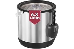 ‎FIVEHOME 6.8L Eiswürfelbehälter mit Deckel und Schaufel, Edelstahl Eiskübel BPA-FREI, Doppelwandiger Isolierter Eisbehälter für Cocktailbar und Party