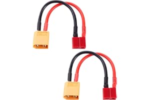 Lyeteung 2 PCS T Plug to XT60 Adapter, Deans-T Plug Female to XT60 Male Plug Connector, with 10cm 14AWG Silicone Cable, for RC LiPo Battery