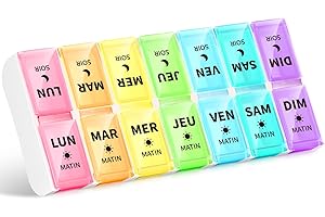 Opret Pilulier Semainier Français Matin et Soir, Petits Pilluliers Amovibles 7 Jours 14 Compartiments Pilulier Hebdomadaire 2 Fois