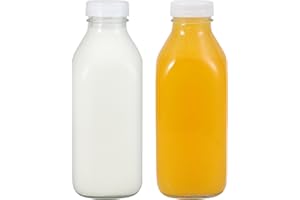 LIMILI Glass Milk Bottles with Lids, 2 pack 1 Litre Reusable Glass Bottles with Lids, Dairy Drinking Bottles Clear Glass Bottles Juice Bottles Drinking for Homemade Breakfast Picnics Weddings (White)