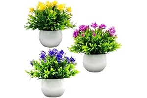 Fycooler Kunstpflanze Klein, Mini Künstliche Pflanzen im Topf 3er Set, Pflanze Kunstblumen im Topf Dreifarbig für Innen- und Außenbereich, Deko für Badezimmer,Wohnzimmer,Zuhause,Büro,Haus,Balkon