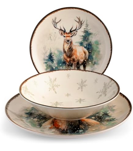 Service De Table De Noël 18 Pièces 'Casse-Noisette' - Porcelaine Décorée, Assiettes Plates, Creuses Et à Dessert