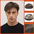 Zakya Hair System for Men Thin Skin Men's Toupee 100% Human Hair Men's Hairpieces 8x10 Inches Base Size Hair Replacement System for Men (Medium Dark Brown 4#(ASH))