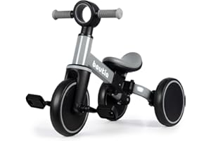 Bautia Baby Balance Bike 1 2 Year Old Boy Girl, 3 Wheels Tricycle for Toddlers 1-4, 4 in 1 Kids Bicycle Ride on Toy with Removable Pedals
