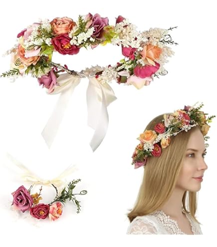 NATOSU Couronne De Fleurs Pour Cheveux - Diadème Floral Mariée Feuilles Artificielles