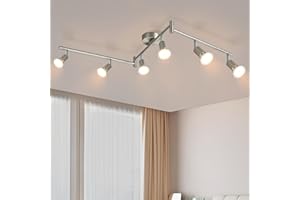 Glitzerlife Ceiling Spotlight Light 6 Way - Ceiling Light Nickel GU10 Spot Modern Rotatable Kitchen Lights 350° Swiveling for Bedroom Living Room Kitchen Bathroom Dining Room Without Bulbs