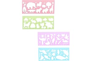 JUKOTA 4plantillas para dibujar para niños,regla transparente, plantillas con forma de animal,herramientas de dibujo,plantillas de medición de plástico,reglas para suministros,oficina(Color aleatorio)