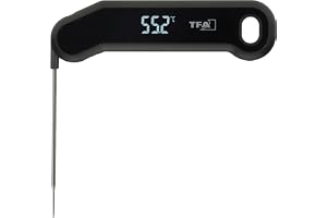 TFA Dostmann Digital köttermometer 0,6 s snabbmätning, 14.1519, grilltermometer, 0,3 °C exakt, termometer, matlagning, stektermometer, för kök grill BBQ bakning, kökstermometer
