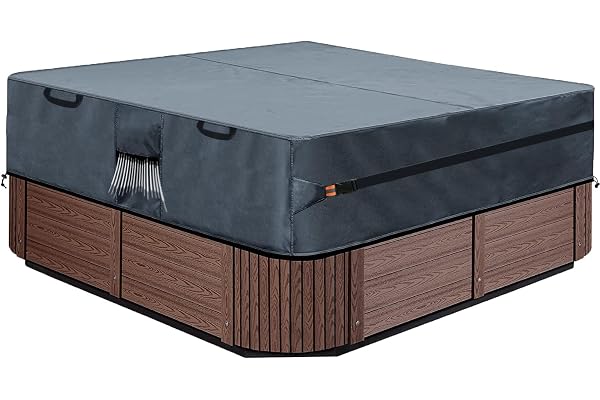Housse de Protection pour Bain à Remous de Jardin - 220 x 220 x 30 cm - Carré - en Oxford 600D - Protector-Spa - Imperméable, Anti-poussière, Anti-UV, Coupe-Vent, Gris.