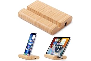 FADYDAIL Tablet Ständer Bambus, Handy Halterung Holz Tablet Halterung Tisch, Tablets Halter Holz Tablet Stand Handyhalter Handy Ständer für iPhone iPad Ständer und Alle Tablets und Smartphone (Große)