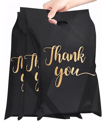 Lot De 100 Sacs Plastique Poignée Noir, Sac Thank You Plastique