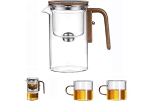 Adius Théière de Sorcellerie, Théière en Verre à séparation d'eau avec poignée en Bois, Théière Magique en Verre à contrôle de Pression, Théière en Verre avec infuseur. (720ml)