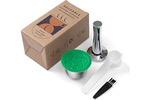 RECAFIMIL Capsules rechargeables Filtres à dosettes de café réutilisables compatibles avec les brasseurs Dolce Gusto avec cuillère et brosse (1 cápsula, 1 tamper)