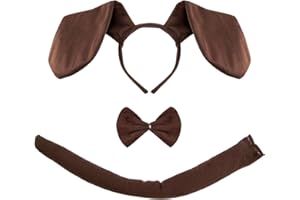 XNIVUIS 3 pièces Costume de chien, oreilles et queue de chien, noeud papillon, costume de chien pour enfants, oreilles de chien pour adultes, accessoires de costume d'animaux