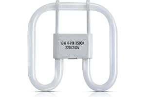 LevoLutz 16W 4 Pin 2D Light Bulb, Square GR10Q White 3500K Compact Fluorescent Lamp, Energy Saving CFL, for Bathroom, Home, Offices, Flat Butterfly for Flush Ceiling Light.