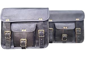 American Blue Sacoche de selle de moto et de vélo, sacoche latérale et à outils, en cuir (2 poches) (Pair of Black)