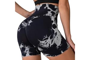Litthing Pantaloncini da Ciclismo Sportivi Donna Leggings Corti Scrunch Senza Cuciture Palestra Tie Dye Vita Alta Shorts Opaco per Fitness Yoga Jogging