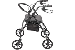 Karlhome Lightweight Folding Rollator Walker with Padded Seat, Lockable Brakes and Carry Bag, 4 Wheel Mobility Walking Aid for Elderly or Disabled, Load Capacity 130kg, Black