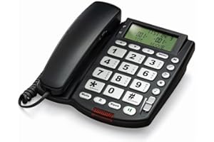 Telefono Fisso Casa e Ufficio con Vivavoce, Ampio Display LCD Multifunzione e Tasti Grandi, Facile da Usare – Rubrica fino a 125 Contatti, Chiamata Diretta, Sveglia e Volume Regolabile – SAIET MAXI