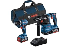Bosch Professional 18V System combi-kit : Perceuse-visseuse à percussion GSB 18V-45 + perforateur GBH 18V-22 (avec 2 batteries 4,0 Ah, chargeur rapide GAL 18V-40, sacoche d’outils)