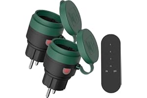 SURNICE Funksteckdosen mit fernbedienung Aussen, IP44 Wasserdicht Steckdosen Set 1+2, 2300 Watt, für den Außenbereich, 80M Reichweite, Plug & Play Funkschalt Set (2funksteckdose+1fern bedienung)