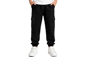LACOFIA Cargobyxor barn, fritidsbyxor för skola, utomhus, joggingbyxor med elastisk midja 4–13 år
