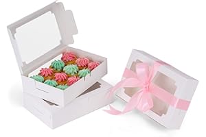 BELLE VOUS Scatole per Dolci Kraft Bianca con Finestre (20pz) - 13,5 x 20,3 x 5 cm - Contenitori Take Away Carta USA e Getta - Scatola per Biscotti e Torte - Contenitori in Cartone per Alimenti