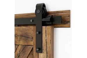 CCJH 8FT/243cm Sliding Barn Wood Door Hardware Closet Track Kit Single Door, Black J Shape Hanger
