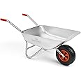 GARDEBRUK® Wheelbarrow | 80L Capacity | Load Up To 100KG | Home Garden Trolley | Heavy Duty Hand Cart | Galvanised Powder Steel Rim | Pneumatic Tyre | Silver & Red