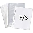 True-Ally 100 Pcs Transparent Document Sleeves, Leaf Sheet Clear Certificates/Waterproof Sheet Protectors 11 Holes Punched Ring Files Folder (FS Size) (100 Sheets - 200 Micron)