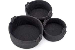 EZOWare Panier de Rangement Rond en Corde de Coton Tressé, Rangement Maquillage, Corbeille de Rangement, Boîte de Rangement, pour Salle de Bain, Meuble, Chambre d’Enfant - Lot de 3, Noir