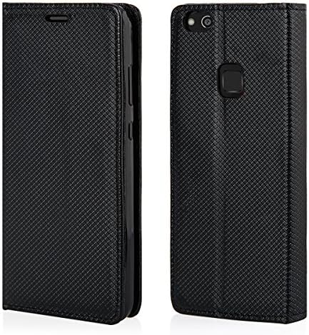 Global Technology Magnet _ Huawei _ P10LITE _ Black Protective Case For Huawei P10 Lite Magnetic Flip Case with Card Slot and practical Aufstellfuntkion Inner Rubber Silicone Black