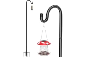 QIZENME Bird Feeder Pole, 234cm Shepherds Hooks Heavy Duty 5 Prongs Base, Garden Bird Feeders Hanging Station Metal Adjustable, Hanger Crooks Stand for Lights Lantern Wedding Decoration, Black