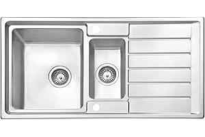 JASSFERRY Évier de cuisine Cuve 1,5 l, Acier Inoxydable, Égouttoir réversible, avec crépine