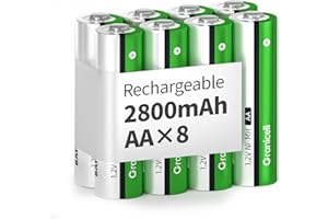 Granicell AA Rechargeable Batteries, 2800 mAh High Capacity, 1300 Cycles, 1.2V Low Self-Discharge NiMH AA Battery, 8 Count