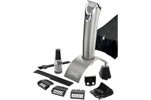 WAHL Stainless Steel Multigroom afeitadora eléctrica de precisión, sin cable y con batería de iones de litio, para barbas largas y cortas, para el cuerpo, la nariz y las orejas