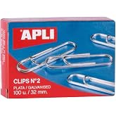 APLI 11714 Galvanised Metal Clips No. 2 32 mm, Silver, Box of 100 U | Bright silver electroplated finish wire clips for holdi