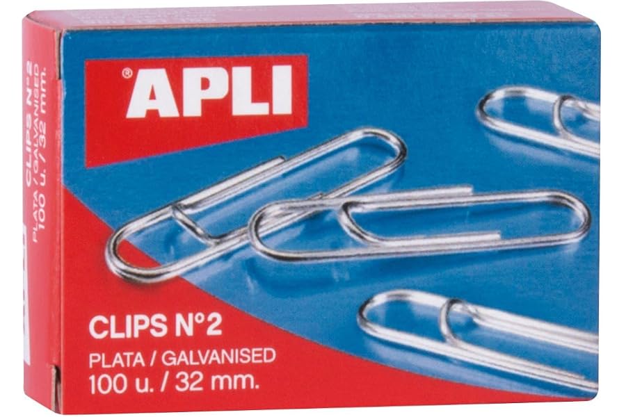 APLI 11714 Clips galvanizados numero 2, 32 mm, 100 u, Plata