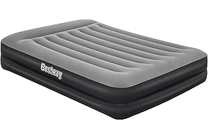 ‎BESTWAY Bestway Airbed Tritech Bicolor Black/Grey Double Plus Flocked, 203X152X46 cm, Integrated Electric Pump and Bag, Queen