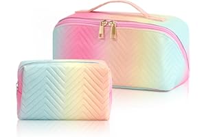 Yokilly Trousse De Toilette Femme: 2 Pièces Grande Trousse Maquillage - PU Couleur Dégradée Trousse De Maquillage Voyage - Imperméable Portable Sac Cosmétique de Voyage