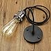 Produktbild KINGSO E27 Lampenfassung Schwarz Kupfer Hängelampe Retro mit baldachin Metall Pendelleuchte Vintage Deckenlampe mit Halter und Textilkabel 1 Meter (Leuchtmittel nicht inklusiv)