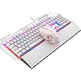 Gaming Keyboard and Mouse Set & Detachable Wrist Rest Wired 16 LED RGB LED Backlit USB Keyboard with Gray Alloy Panel+ 3200DPI LED Breathing Backlit Mouse+Ergonomic Hand Rest for PC Gamers, Xbox, PS4
