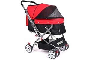 PETEMOO Haustierwagen mit Vier Rädern für Katzen und Hunde, stoßfest, langlebig, verstellbare Richtung, zusammenklappbar, schnelle Installation, geeignet für Reisen