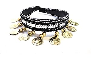 ROPA DE ARABIA Diadema con Monedas y Lentejuelas para bailar Danza del Vientre, monedas en DORADO (Negro/Oro)