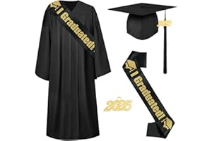 Antsparty 2025 Abschluss Talar mit Hut Schärpe, Unisex Abschluss Robe Schwarz Graduation Robe für Abschlussfeier Herren Damen