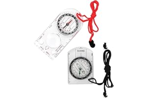 KYEDGC 2PCS Compass, Compass Navigation, with Adjustable Lanyard, Hiking Equipment, Multifunctional Waterproof Navigation Compass Map Ruler Magnifier, for Outdoor Activities(Black+Red)
