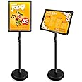 Excefore A3 Sign Stand Adjustable Poster Stand Aluminum Snap Frame Menu Stand Replaceable Advertising Rack Floor Display Stands with Safety Corner and Stable Round Base (Black, A3)