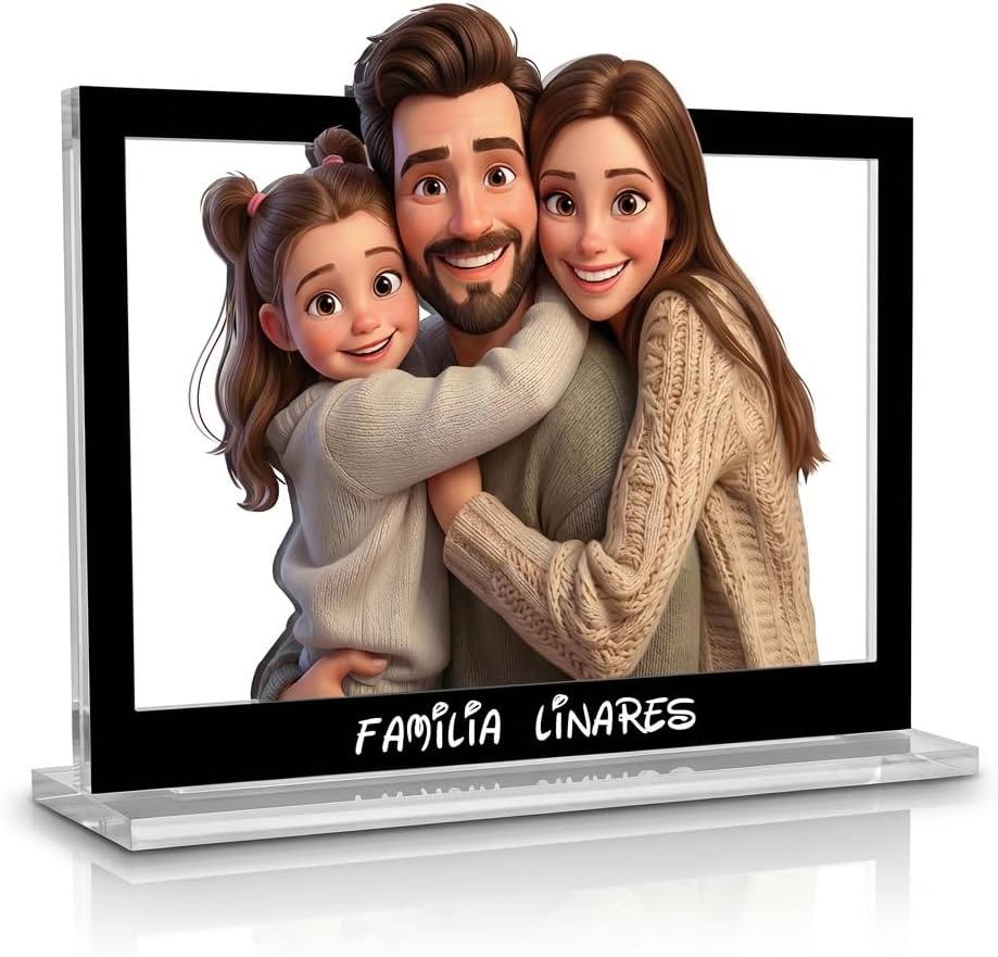 stargrafic Marco Acrílico Personalizado con Caricatura 3D – Foto Convertida en Ilustración Estilo Animación, Acrílico 5 mm Corte Láser, Soporte Incluido – Regalo Emotivo.(15 x 20 cm)