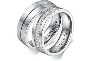 Bishilin Verlobungsringe Paar Ringe Set, Paar Ringe Edelstahl 6MM Hochglanzpoliert mit Zirkonia Partner Ringe Personalisiert für Sie und Ihn Gr.49-67